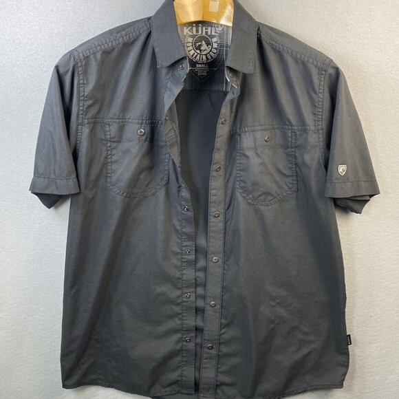 Kuhl Snap Close Shirt Womens Small Grey Short Sleeve Pockets Small Run In Fabric - Picture 1 of 12